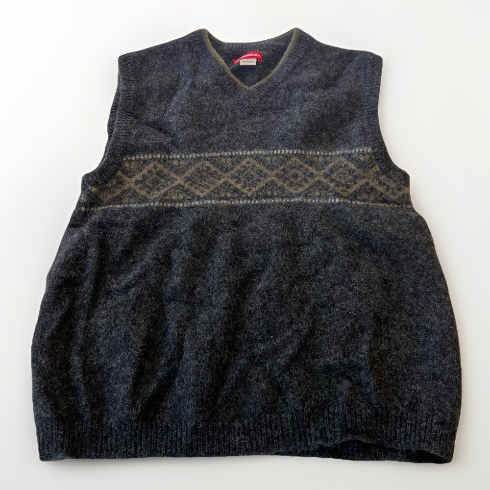 Vintage Union Bay 100% Wool Sweater Vest – Gray Pattern – Men's‎ L